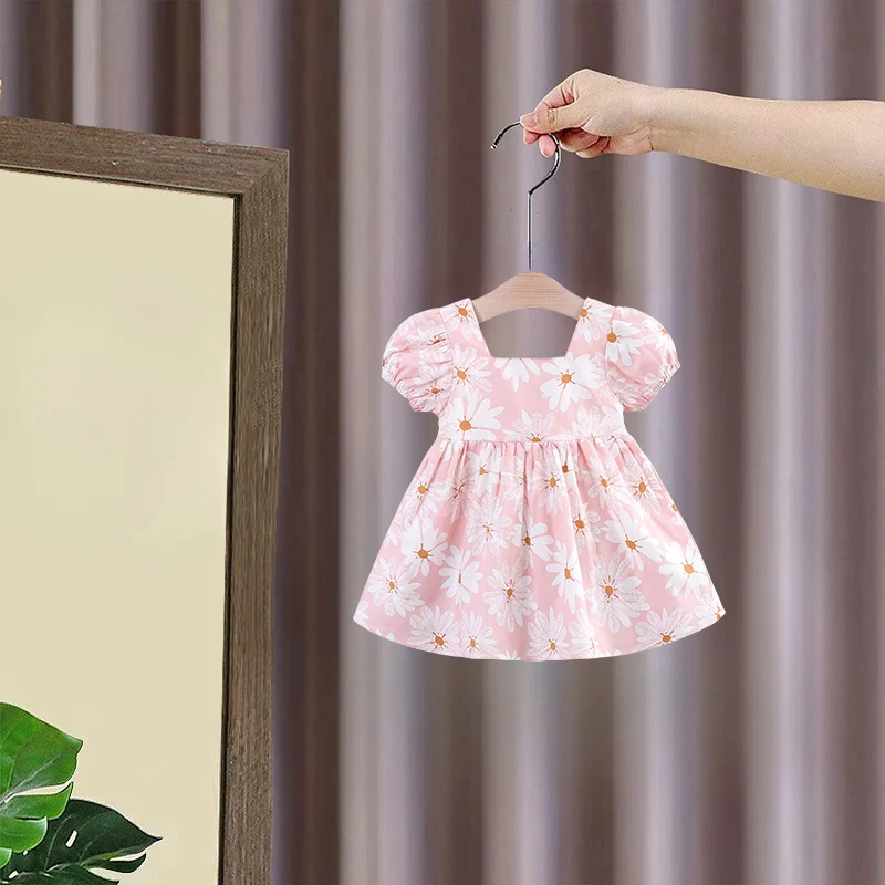 Weibliche Baby Sommer Neue Ganzkörper Chrysantheme Großen Bogen Prinzessin Kleid Weibliche Baby Blase Hülse Süße Casual Kleid