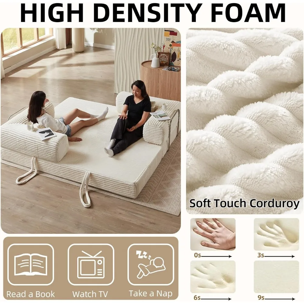 أريكة سرير قابلة للطي وقابلة للتحويل مع مرتبة سروال قصير سحابي، إطار ثابت الشكل، أريكة أرضية قابلة للطي لمقعد مريح #4