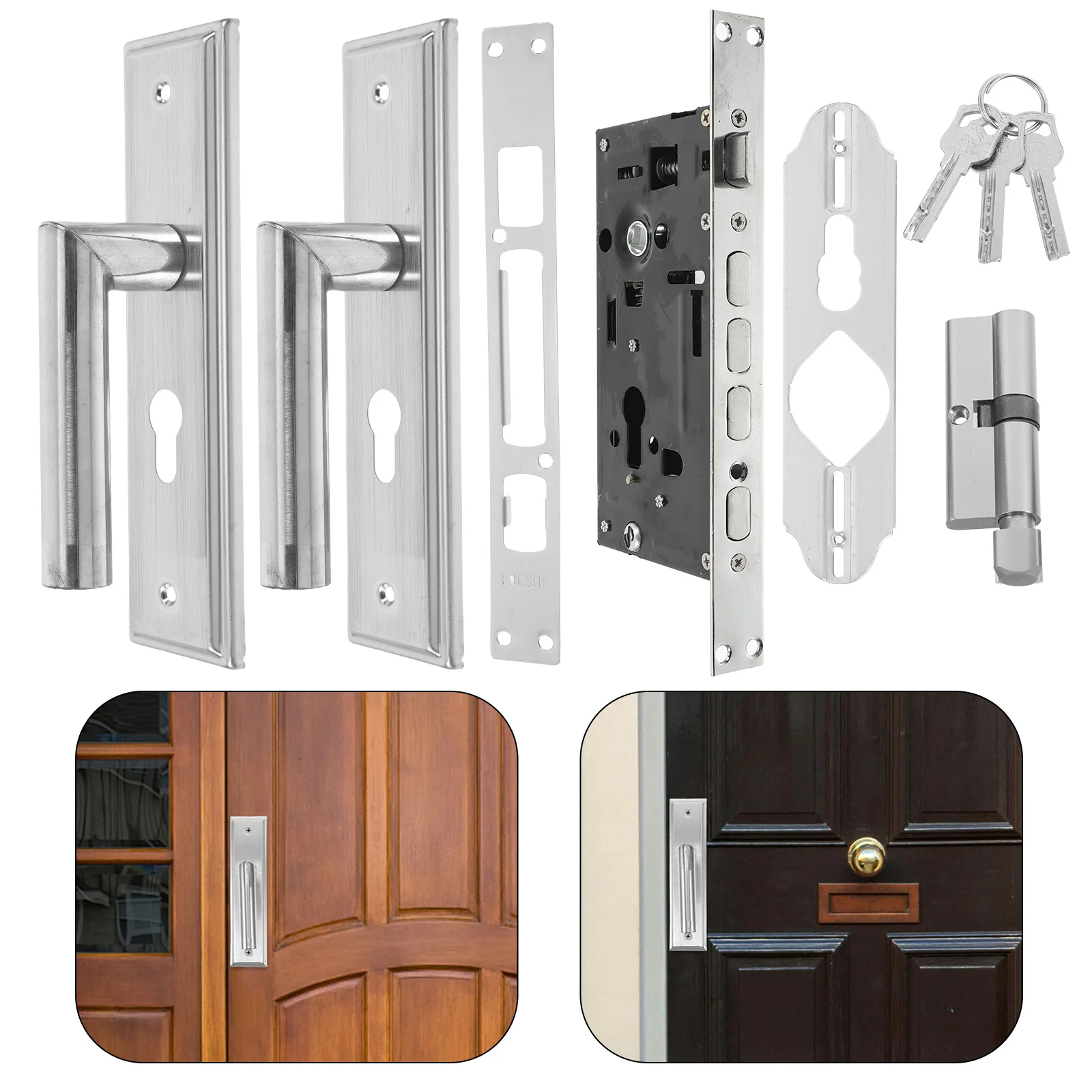 

Stainless Steel Door H Lock Set Silent Front Interior Replacing Locks Storm H Installation Durability