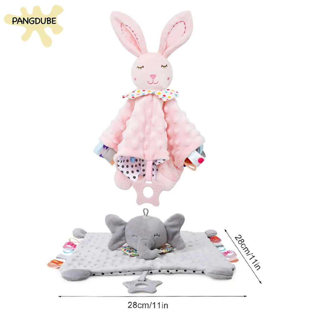 PANGDUBE Baby Security Blanket Plush Toy Elephant with Rattle Teething Pacifier for Newborn Infant Toddler Soother Gift Set
