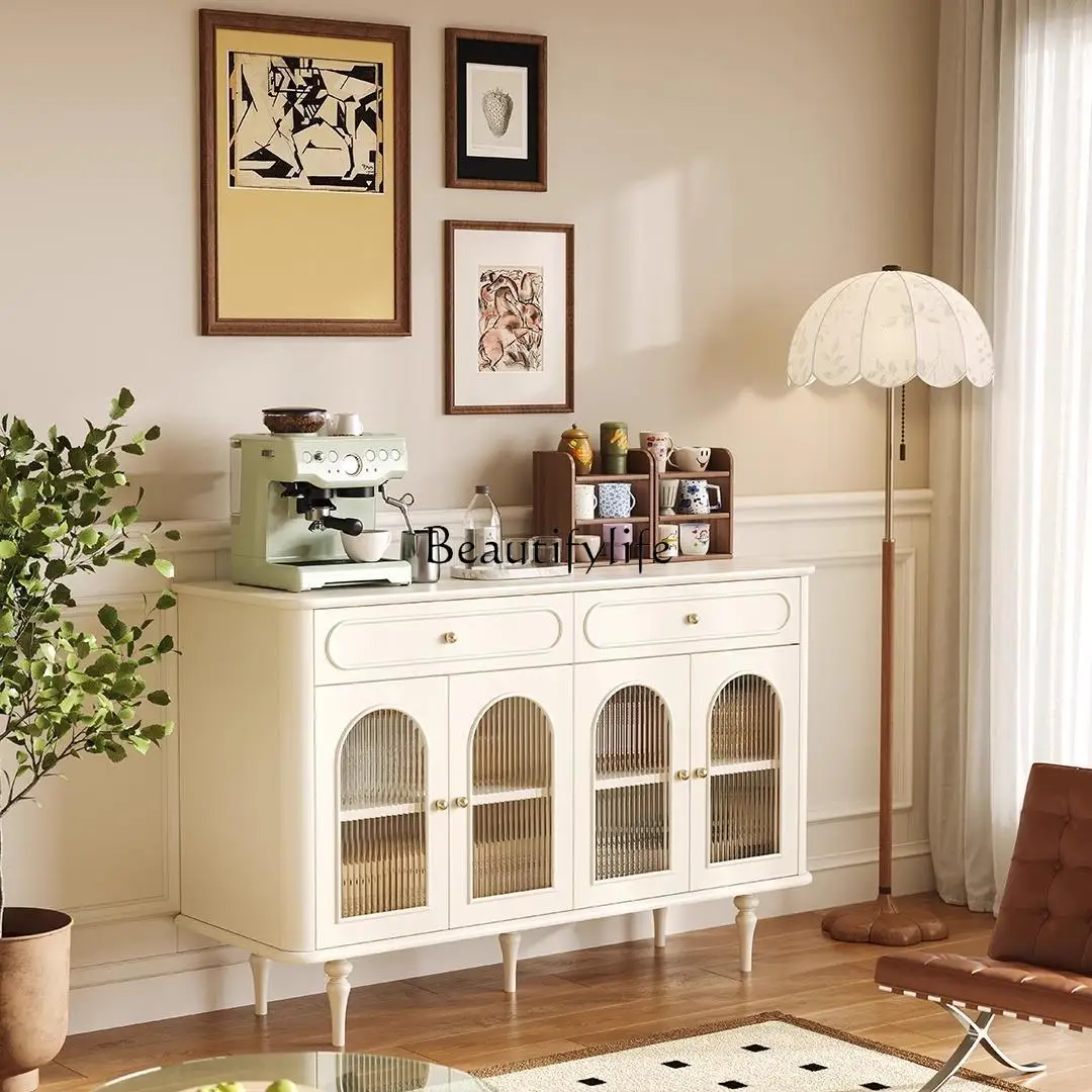 

French cream solid wood side cabinet kitchen storage cabinet