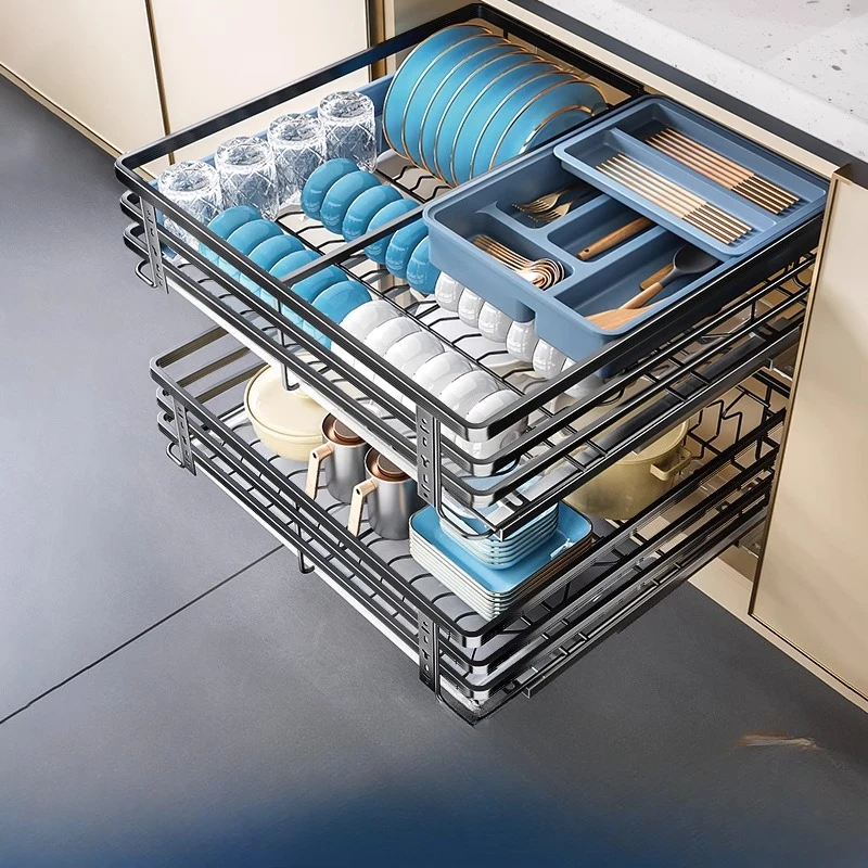 

Kitchen Shelf Pull Dish Storage Rack Cupboard Dish Rack Pull Basket Drawer Drain Shelf