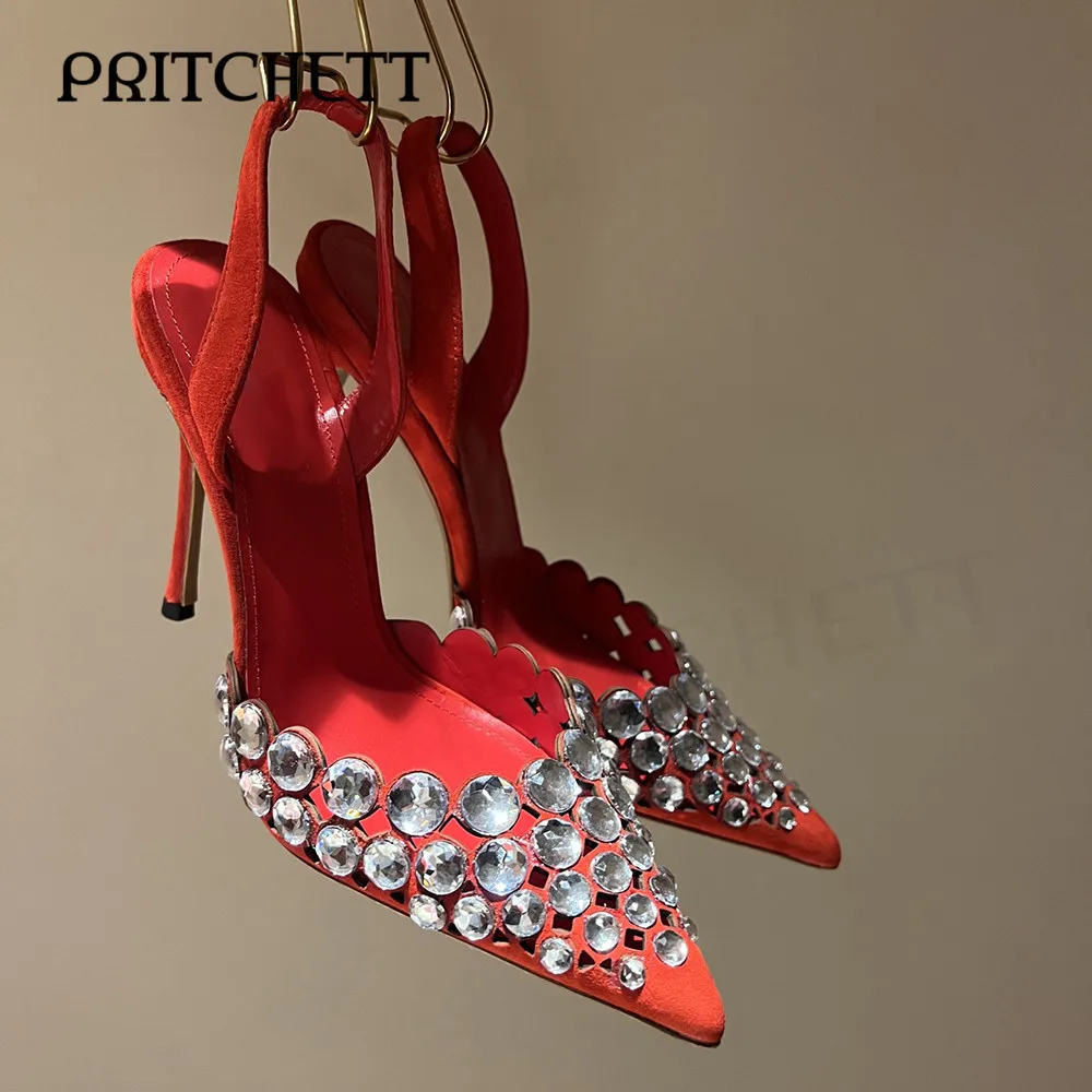 

Luxurious Diamond Pointed Toe High Heels Exquisite Rhinestone Stiletto Heels Hollow Pumps Elegant Multi-Color Women's Shoes