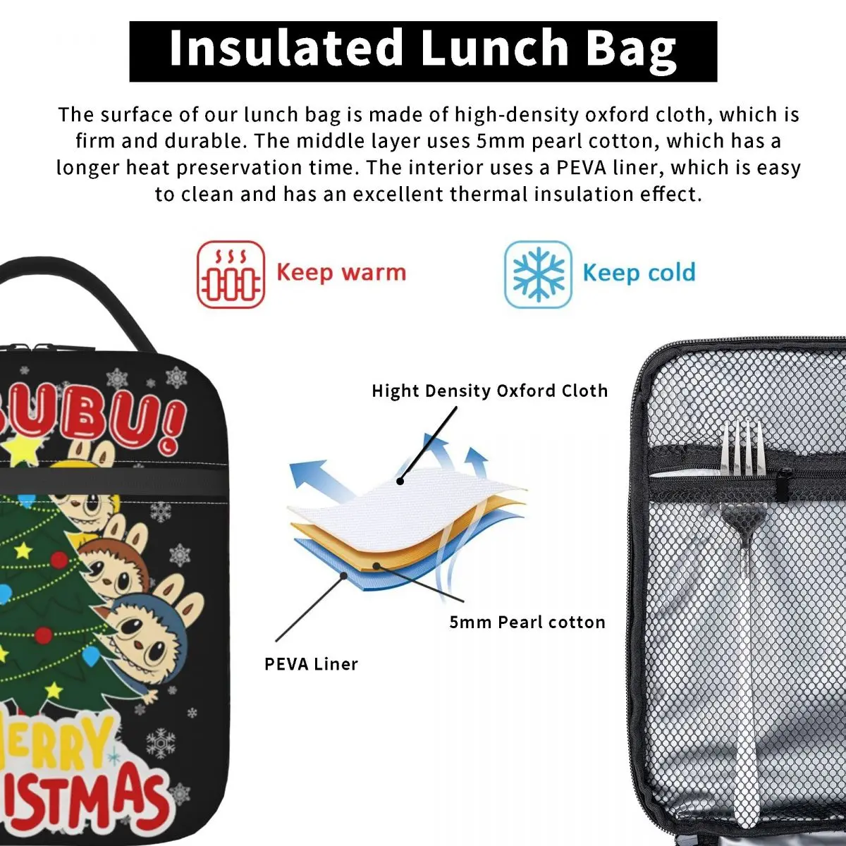 Labubu Cute Merry Christmas Pop Mart Popmart Thermal Insulated Lunch Bag for Picnic Portable Bento Box Thermal Lunch Boxes