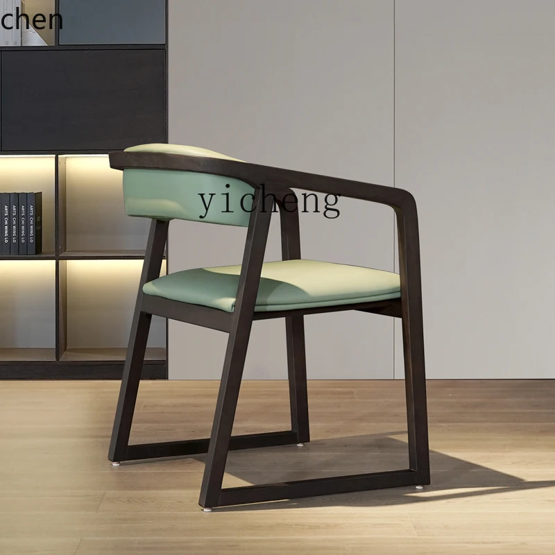 HXL Solid Wood Dining Chair Household Ash Simple Leather Back Chair Modern Soft Package Restaurant Furniture