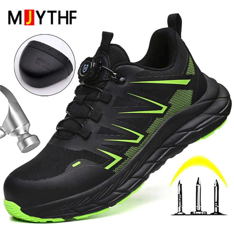 Zapatos de seguridad con botón giratorio para hombre y mujer, zapatos de protección con punta de acero, zapatillas de trabajo, zapatos indestructibles a prueba de pinchazos, botas de trabajo