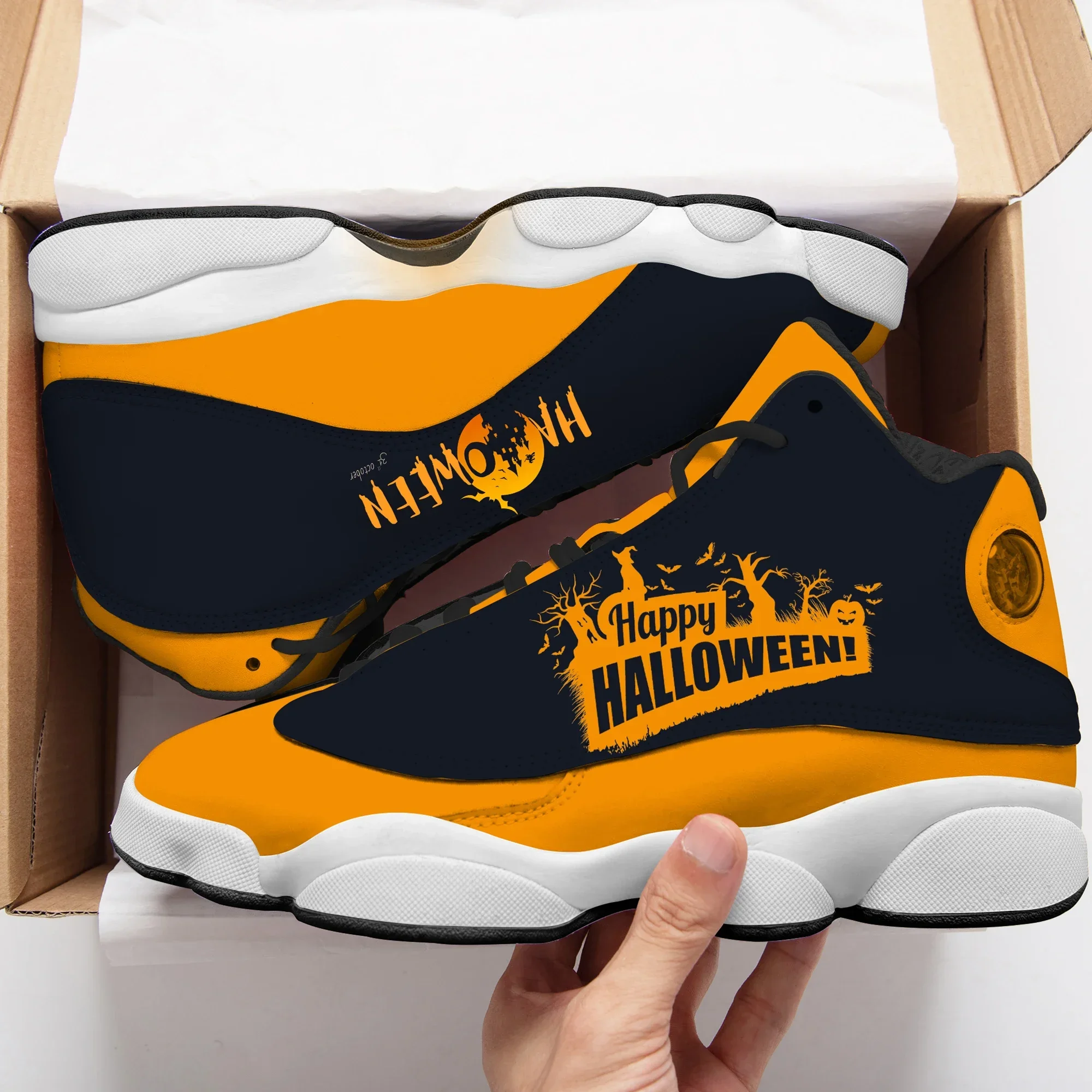 Dropshipping sepatu sneakers kustom pria, Sneaker basket SELAMAT Halloween bercetak