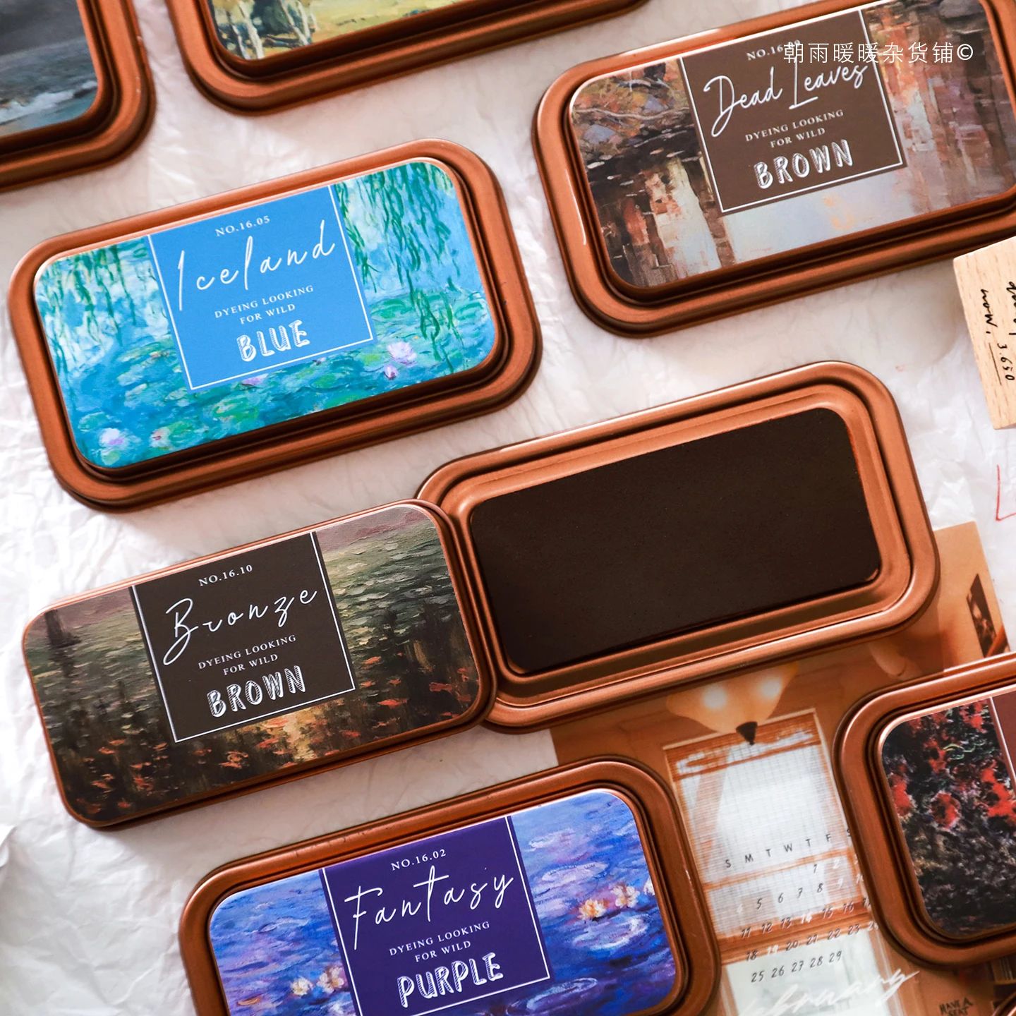 Chaoyu Vintage Oil Painting Tin Box Stamp Pad Children's Colorful Rubber Stamp Handprint Fingerprint High-Quality Oil-Based Journal Stamp Ink Pad