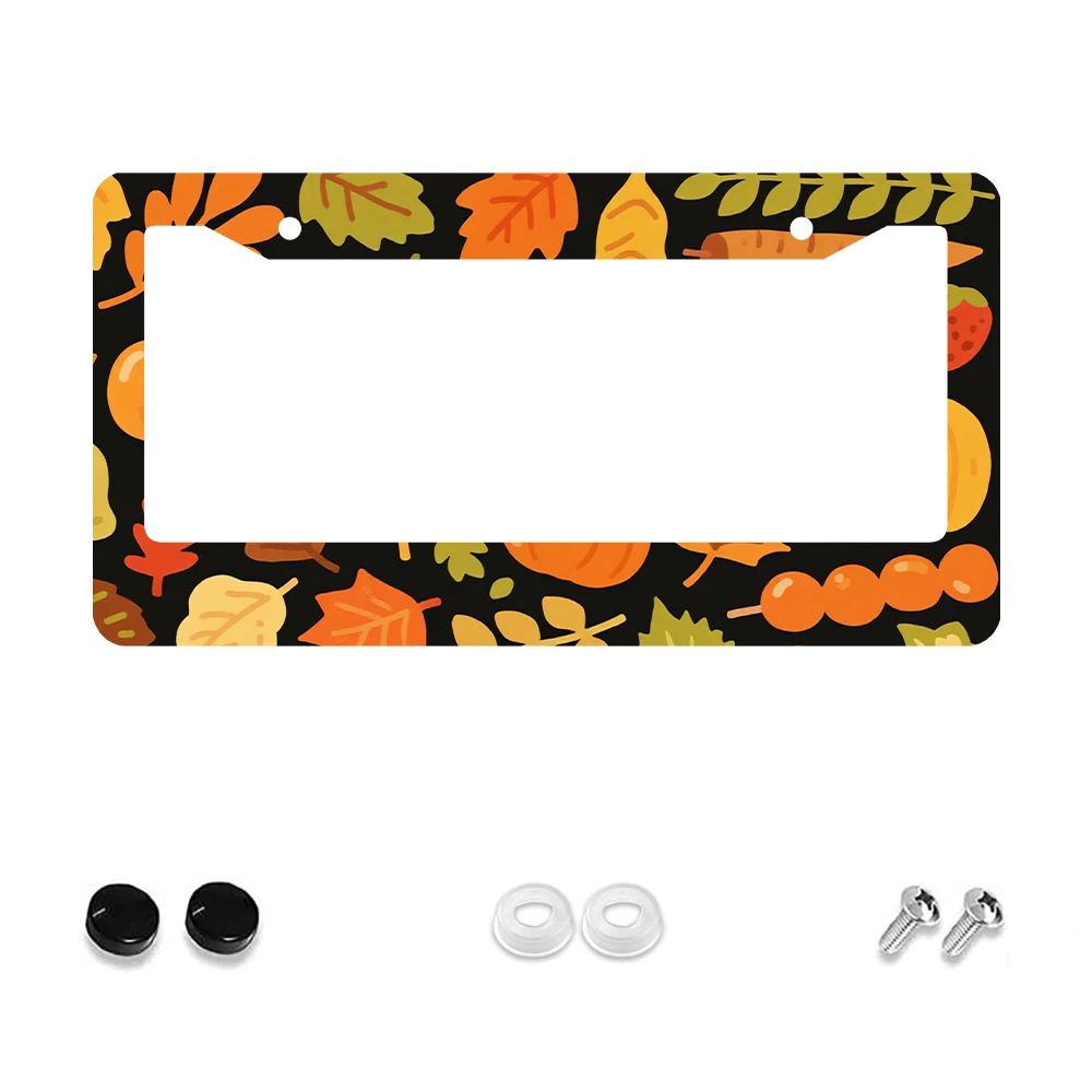 

1pc Retro Orange Leaf Pattern 2-Hole License Plate Frame Aluminum Material 6x12 Inches with Screw Set Fun Car Decoration Gift S