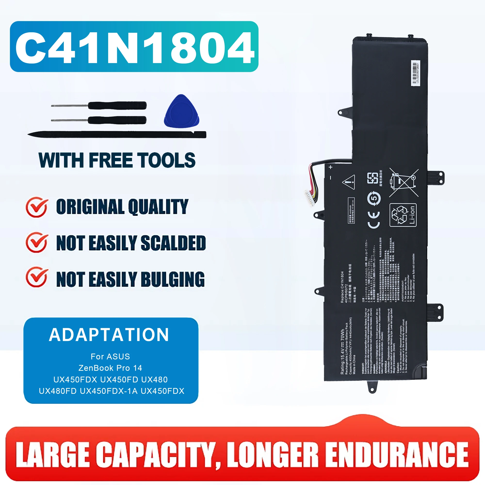 C41N1804 Laptop Battery Replacement for Asus ZenBook Pro 14 UX450FDX UX450FD UX480 UX480FD UX450FDX-1A UX450FDX Series