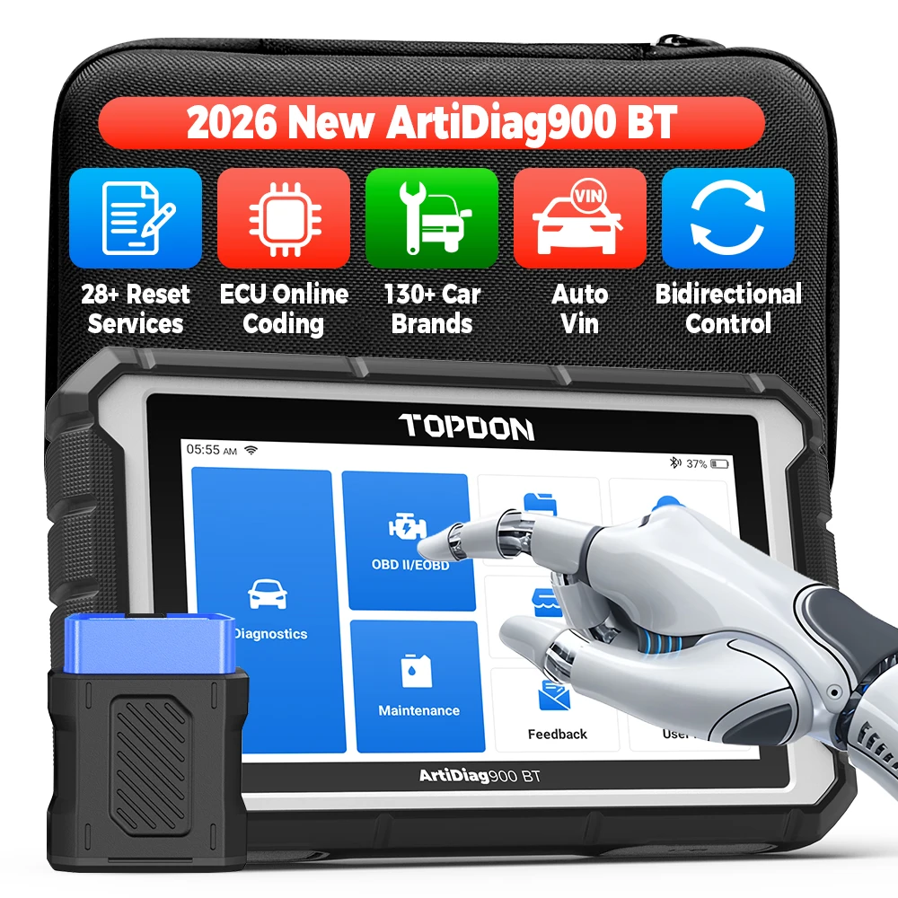

TOPDON AD900BT 2026 Новейший диагностический сканер OBD2 с двунаправленной связью, полная диагностика систем, кодирование ЭБУ, 28+ функций сброса, 3 года бесплатных обновлений
