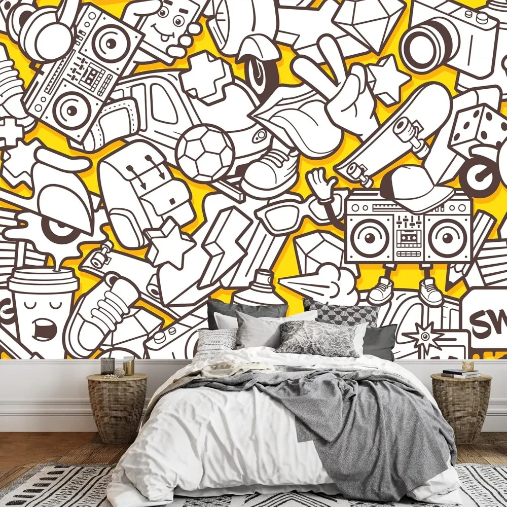 

Vector Graffiti Seamless Pattern with Urban Lifestyle Line Icons Removable Wall Mural Self-Adhesive Large Wallpaper 66x96 inches