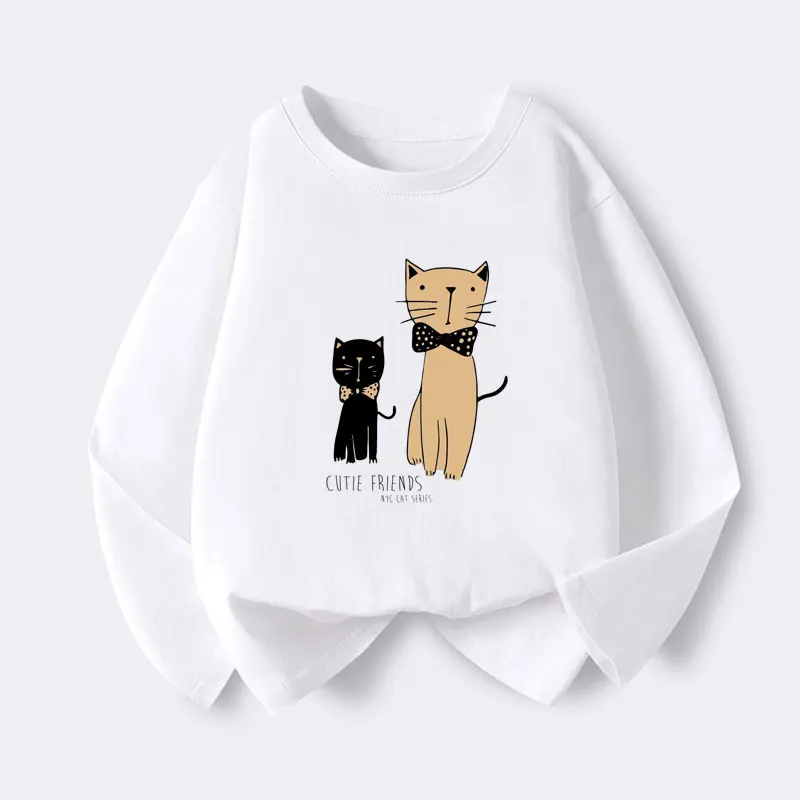 Autumn Fashion Good Friend Cat T-shirt for Girls Cotton Kids T Shirt Children Casual Clothes Teen Baby Girl Tops 6 8 10 12 Years