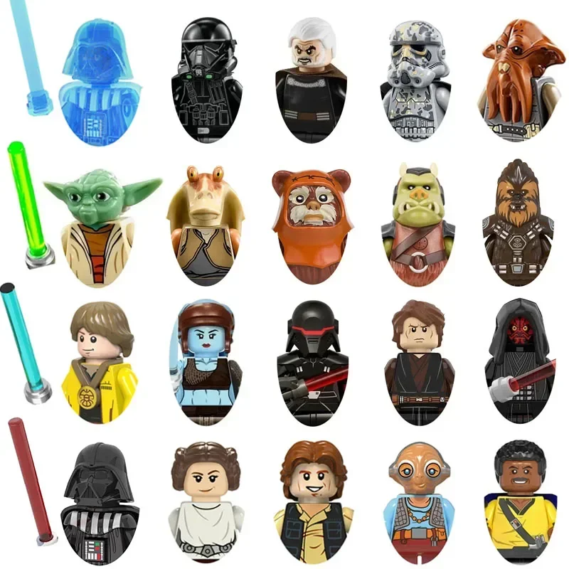 Figuras de acción de Star Wars para niños, juguete de ladrillos para armar, modelo Yoda Skywalker, Mandalorian, Han Solo, C-3PO, Leia, Darth Vader, Bbba Fett