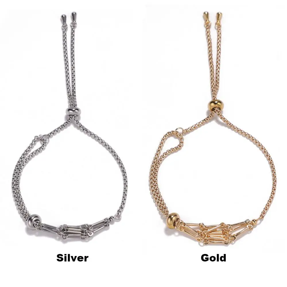 خلخال سلك قفص حجري قابل للتعديل ، ذهبي وفضي ، كيس شبكي كريستال ، سحر محظوظ ، حامل حجر فارغ ، حبل صناعة المجوهرات