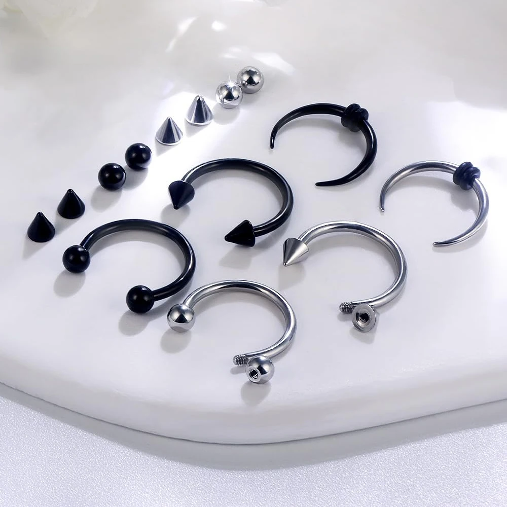 Septum Nose Rings 16g Surgical Steel Pincher Hypoallergenic Lip Rings Hoop Labret & Snake Bite Piercing Jewelry for Women & Men
