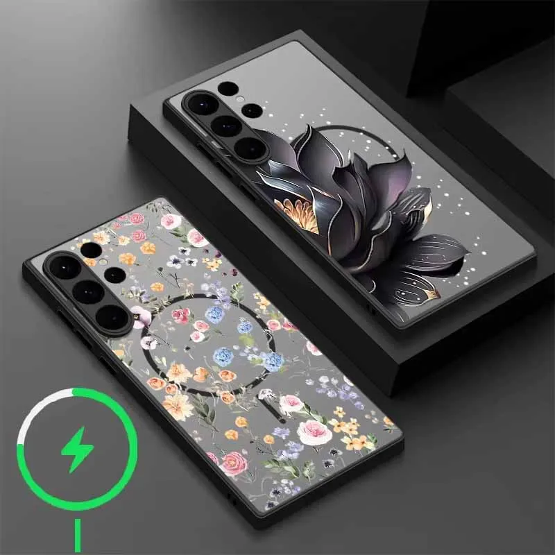 Rosen-Lotus-Blumen Magnetische Hülle für Samsung Galaxy S25 Edge S26 S24 S23 Ultra S22 Plus S25 S24 FE für Magsafe Matte Handyhülle