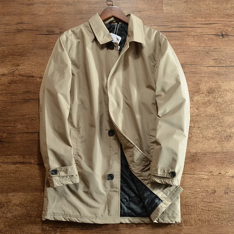 KIDWHXR Men Elegant Windbreaker Jackets Vintage Casual Man Warm Trench Coats Autumn Winter Mid Length Lapel Button Up Tops