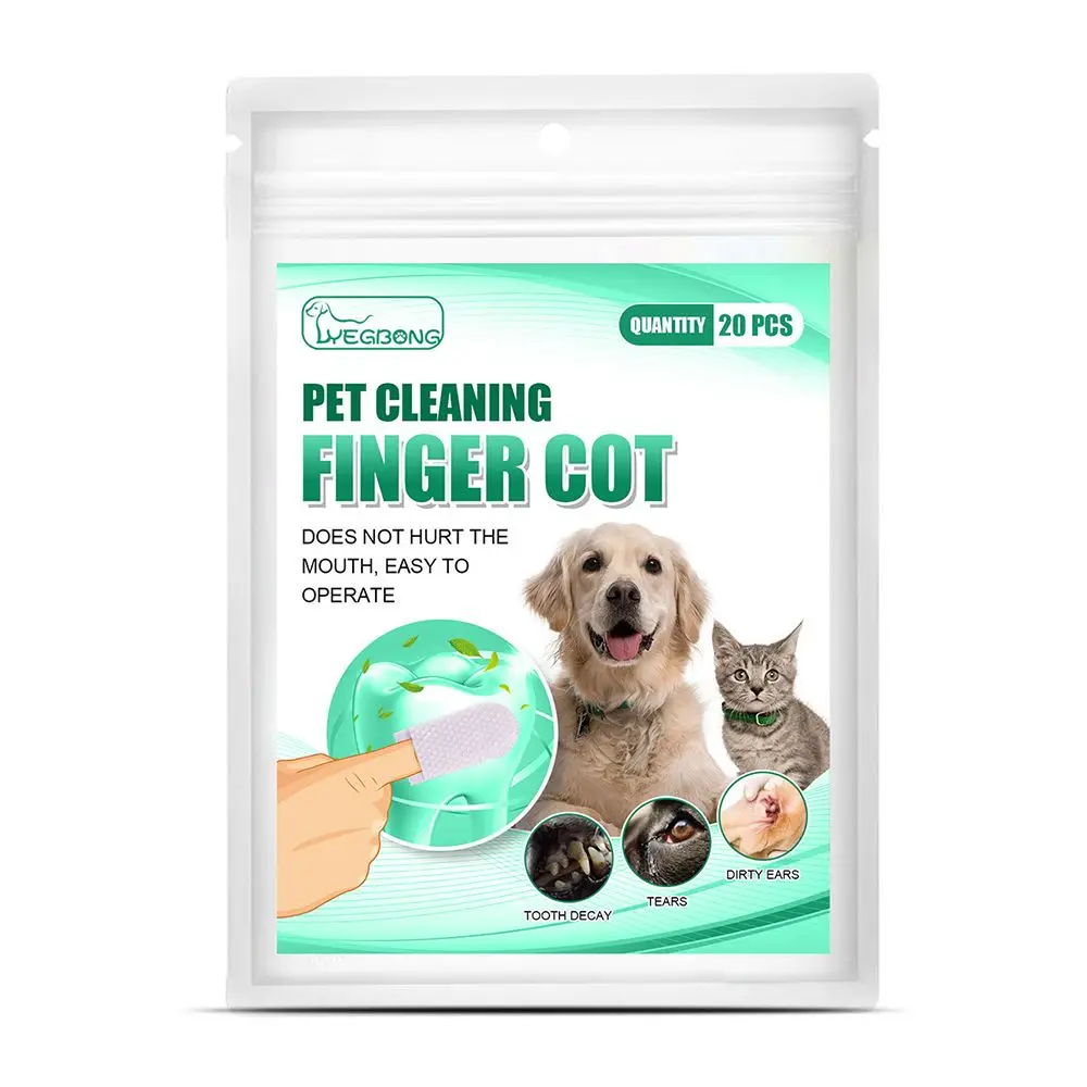 20Pcs/Bag Wet Wipes for  Cochlear Cleaning Pet Cleaning Finger Cot Finger Cover Pet Cleaning Teeth Oral Care