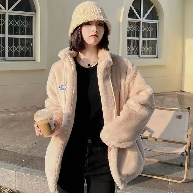 2023 winter new collar imitation otter rabbit hair coat mink velvet short loose thickened lamb wool coat women