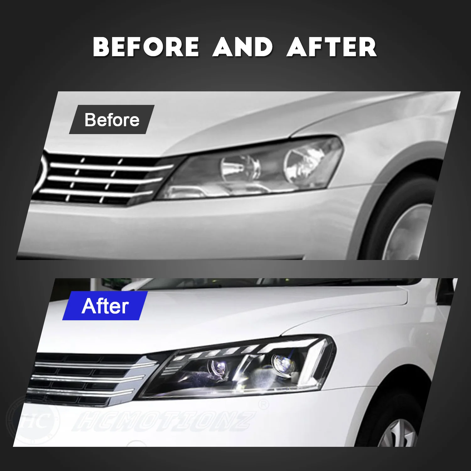 HCMOTIONZ LED Car Front Lamps Assembly VW 2011-2015 Start UP Animation DRL Headlights For  Passat B7custom