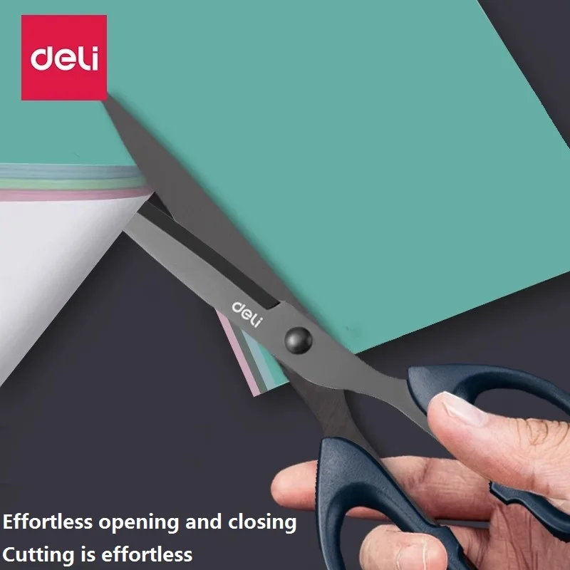 Deli Black Blade Stainless Steel Art Scissors ,Rust Proof Durable Non Adhesive Scissors Office Students Practical Cutting Tools