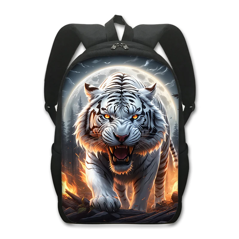 Cool White Tiger Print Backpack Women Men Flame Tiger Rucksack Student for Teenager Boys Girls School Bags Daypack Bookbag