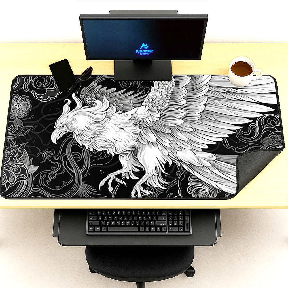 Phoenix Mouse Pad Desktop Mat Giant Gaming 140x60 Black Mousepad Deskmat Computer White Accessories Laptop Playmat Foldable Desk