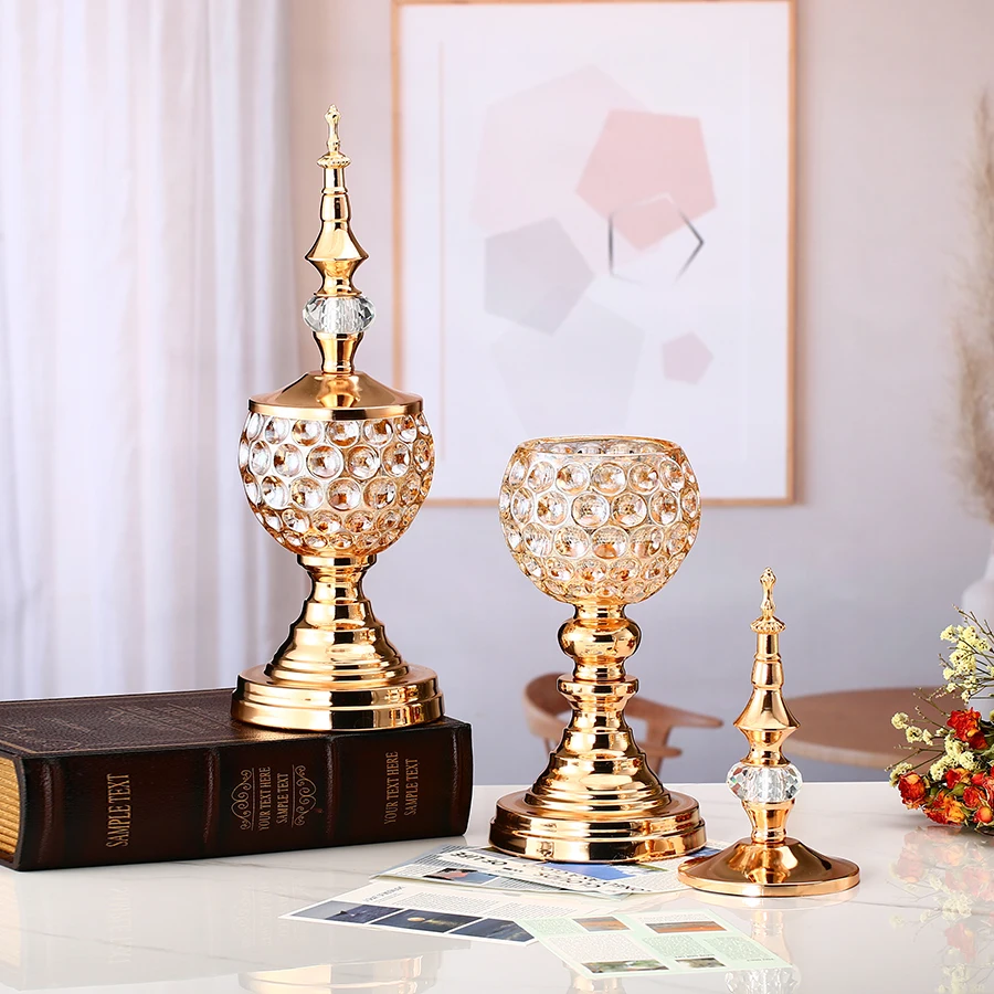 1pc Crystal Golden Candle Holder Candlestick For Home Decor For Dining Table Decor Weddeing Ramadan Incense burner