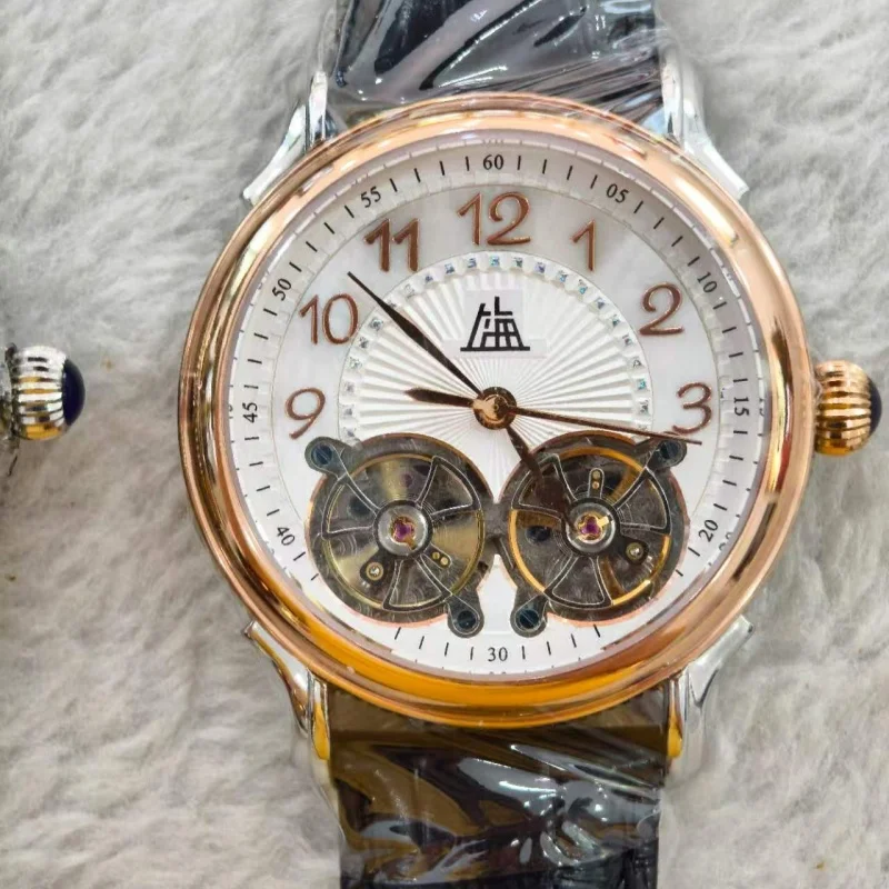 Shanghai Watch 43mm Men's Automatic Watches Luxury Sapphire Mechanical Wristwatch Unique Design Double Flywheel Series New 84261
