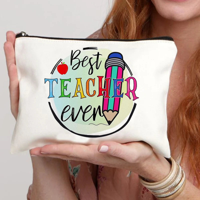 Best Teachers Ever-bolsas de maquillaje con estampado para mujer, bolsa de maquillaje diseñada para regalo favorito del profesor, Kit de aseo necesario para viajar, 2023