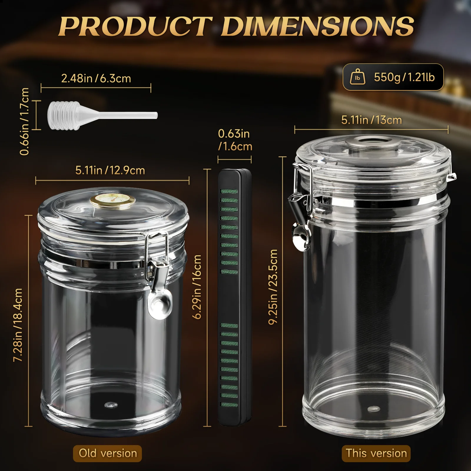 Acrylic Humidor Jar with Digital Hygrometer,Tall Design Fits Long Cigar,Humidifier,Cedar Veneer,Travel Humidor for 15-20 Cigars