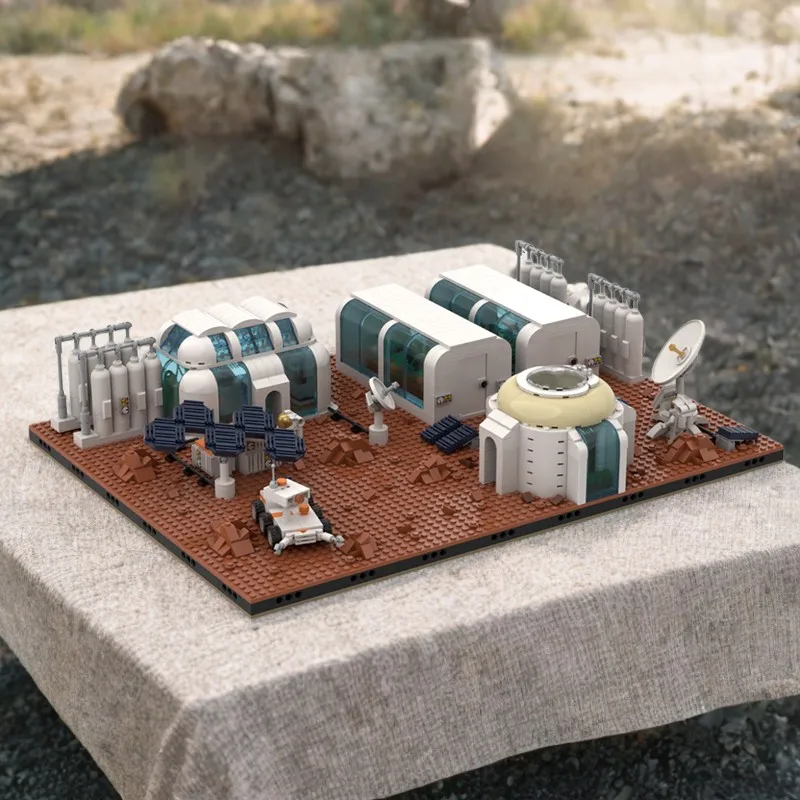 

1807-Piece MOC Modular Mars Base Diorama, Includes Greenhouse, Oxygen Station, Satellite Communication, Rover, Habitation Area