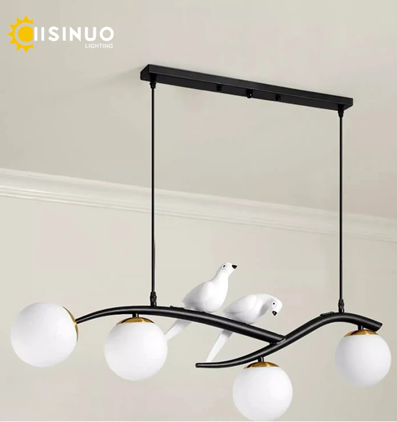 Modern Creative Bird LED Pendant Light Glass Ball Chandelier Ceiling Lamp Gold Dining Room Restaurant Island Home Decor Lighting