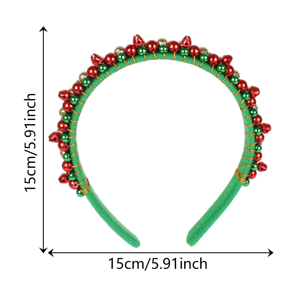 DS nuevo rojo verde diadema de Navidad Festival fiesta campana banda para el cabello con cuentas 15CM diadema grande accesorios para el cabello para mujeres y niñas