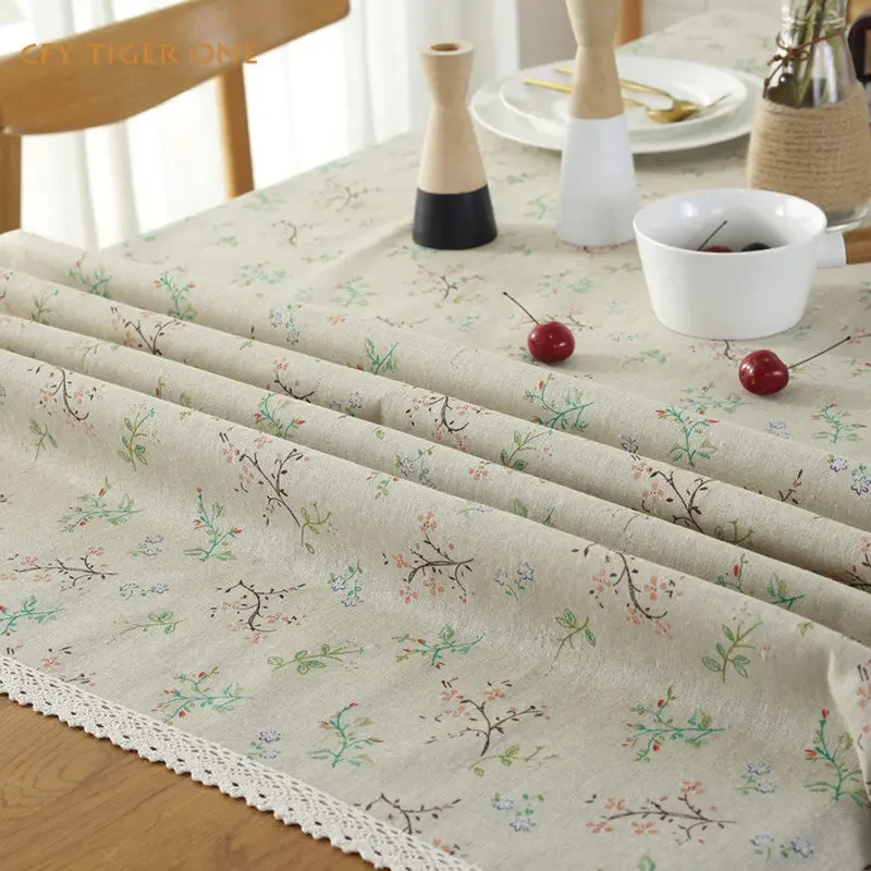 

Cotton Linen Floral Tablecloth for Table Decorate Rectangular Tablecloth with Tassel Dining Table Cover Tea Cloth