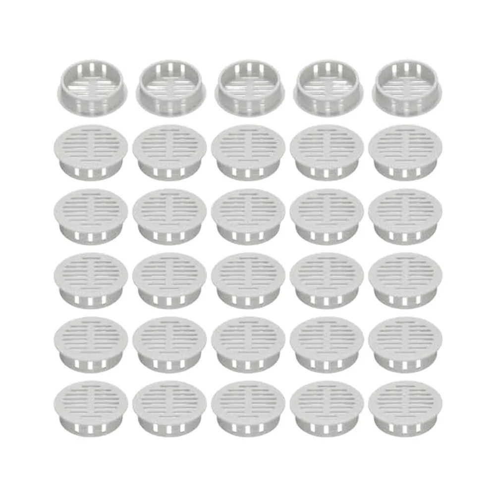 30Pcs 35mm Circular Air Vents For Cabinets, Plastic Soffit Vent Covers With Mesh For Shoe Storage Cupboards Ventilation