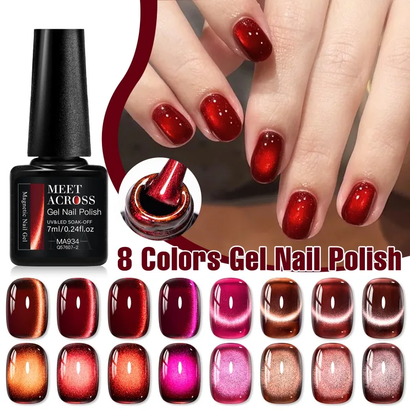

9pcs Red Series Reflective Magnetic Gel Nail Polish Set With Magnetic Stick Glitter Effect Semi-permanent Gel Varnish Nail Art