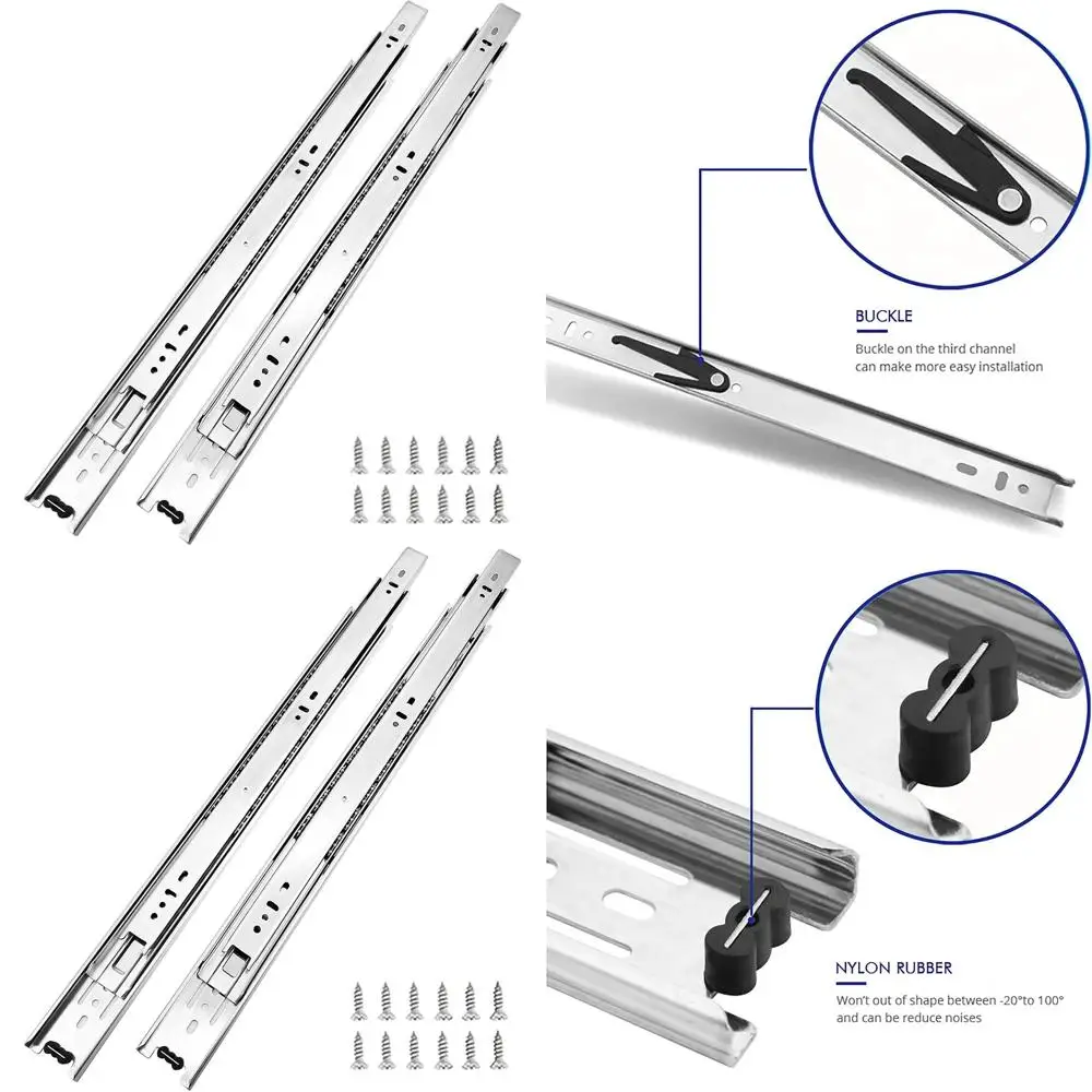 

16-дюймовые 3-секционные направляющие полного выдвижения на шарикоподшипниках, нагрузка до 45 кг, комплекты для бокового монтажа