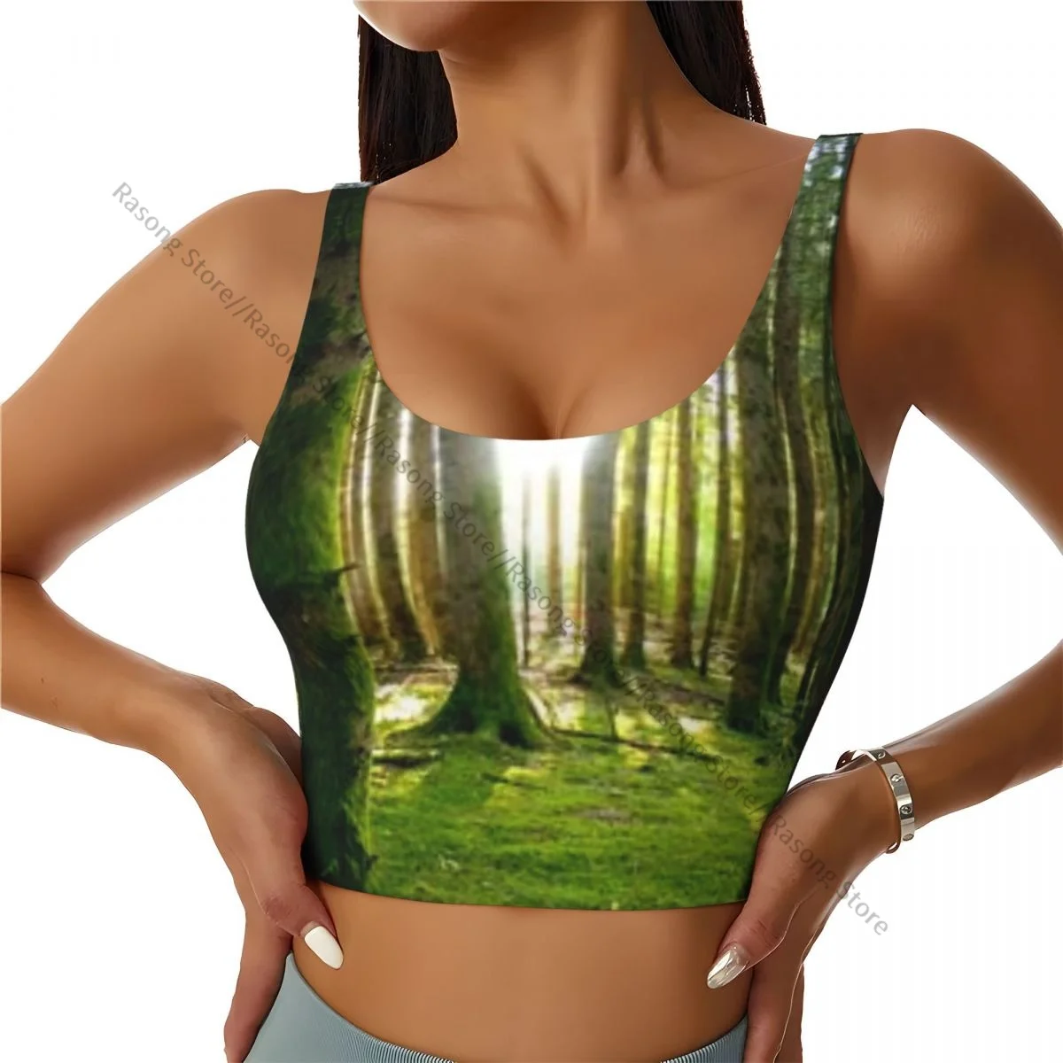 Women Sports Vest Scenic Scenery With Sunbeams In The Forest Sunny Day Morning Print Female Streetwear Lingerie Tee Crop Top