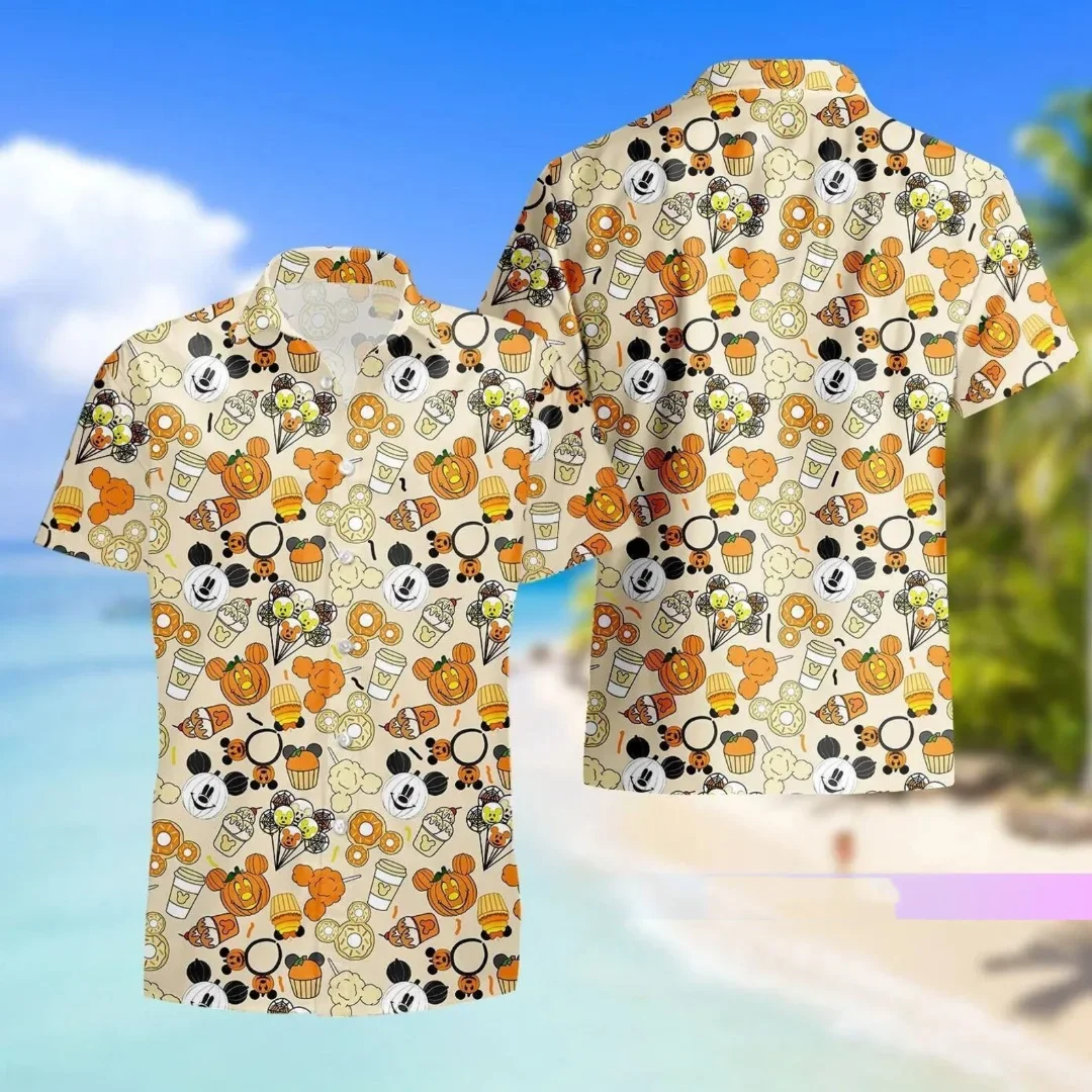 Disney-camisa hawaiana de Halloween para hombres y mujeres, camisa de manga corta con botones, Mickey, vacaciones familiares, camisa hawaiana informal para playa