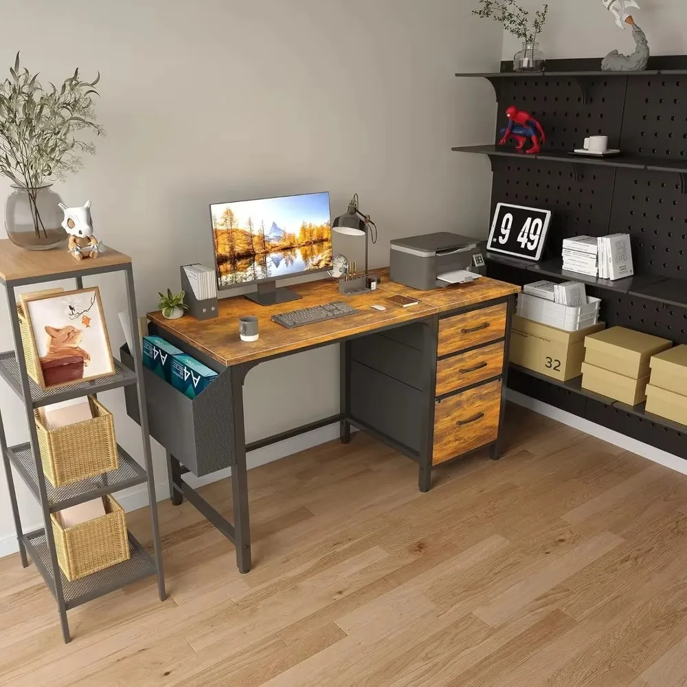 Computer desk with chest of drawers, home desk with filing cabinet, suitable for small space, study writing desks computer desks