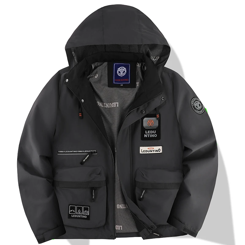 

Men's Winter Hooded Jacket Waterproof Outerwear Multiple Utility Pockets Fashion Patch Decoration Thickened Warm Lining