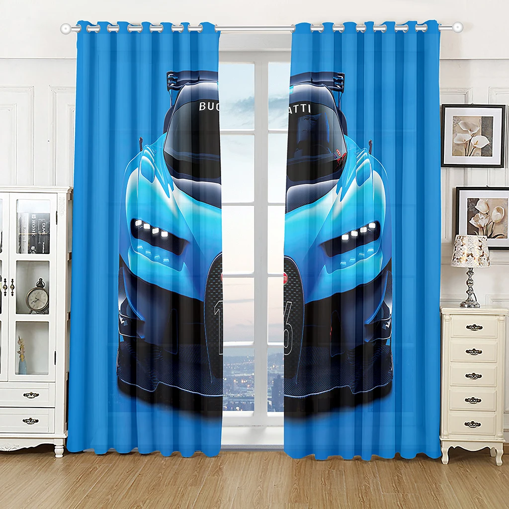 2 panel Red Black Sports Car Racing Print Curtain Large Size Curtain for Boys Bedroom Living Room Floor-to-ceiling Window Drape