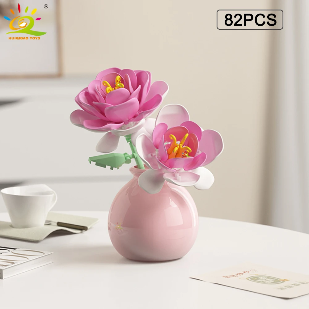 HUIQIBAO MOC Bloem met Vaas Model Bouwsteen DIY Eeuwige Boeket Thuis Bureau Bureau Plant Decor Baksteen Meisje Gift Kinderen Speelgoed