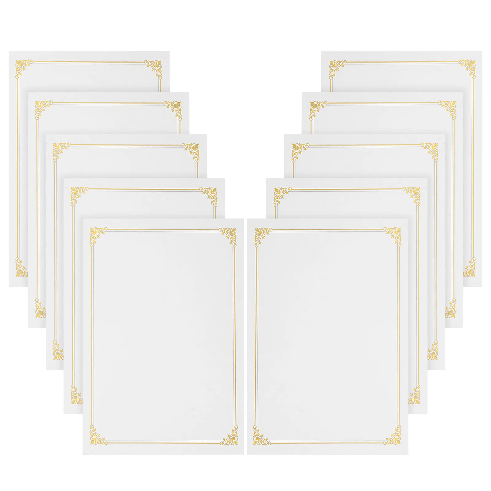 

10Pcs Printable Certificate Paper A4 Blank Diploma Sheets Gold Foil Design for School Office Employee Award Ceremony Use