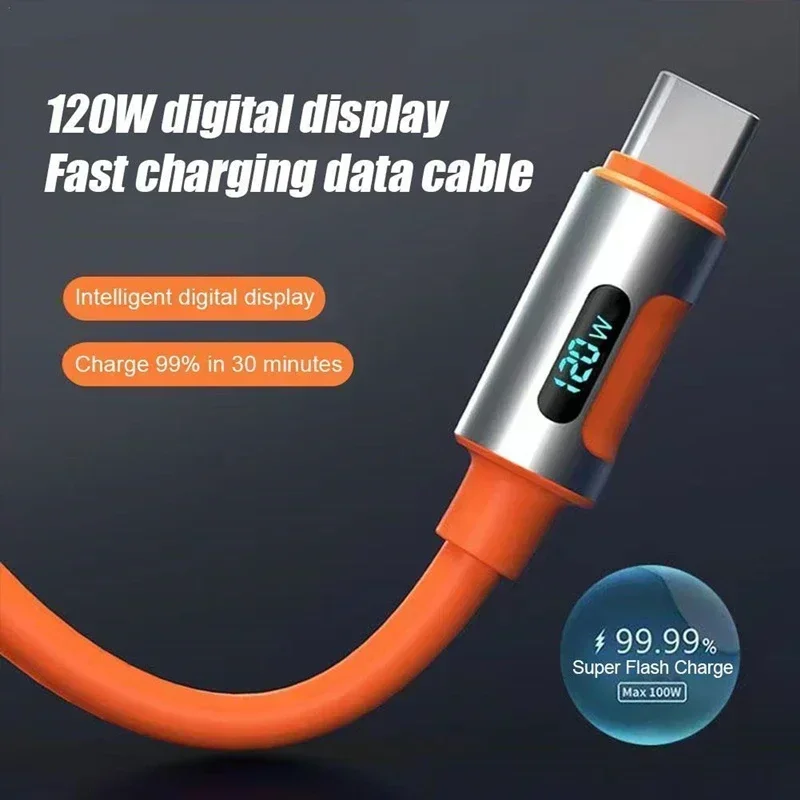 Pantalla Digital LED 120W de alta velocidad tipo C cargador rápido línea de datos Cable USB C de carga rápida para Samsung Huawei Xiaomi