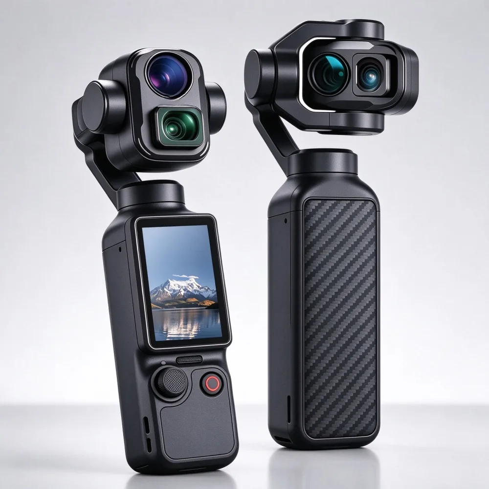 Outdoor 8K Dual Cameras Cinematic Shots Near & Far 3-Axis Stabilization & ActiveTrack Up to 12× Zoom Vlog Recording Camera