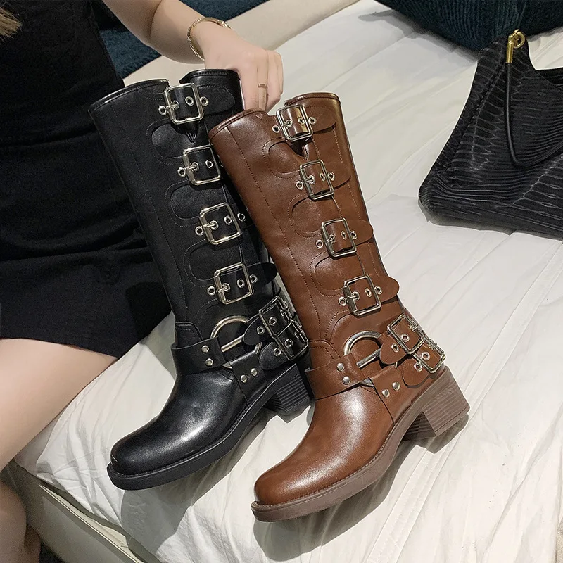 

Travel Must-Have Boots for Women American Retro Mid-Calf Boots Brown High Boots Long Western Cowboy Boots Women's Boots