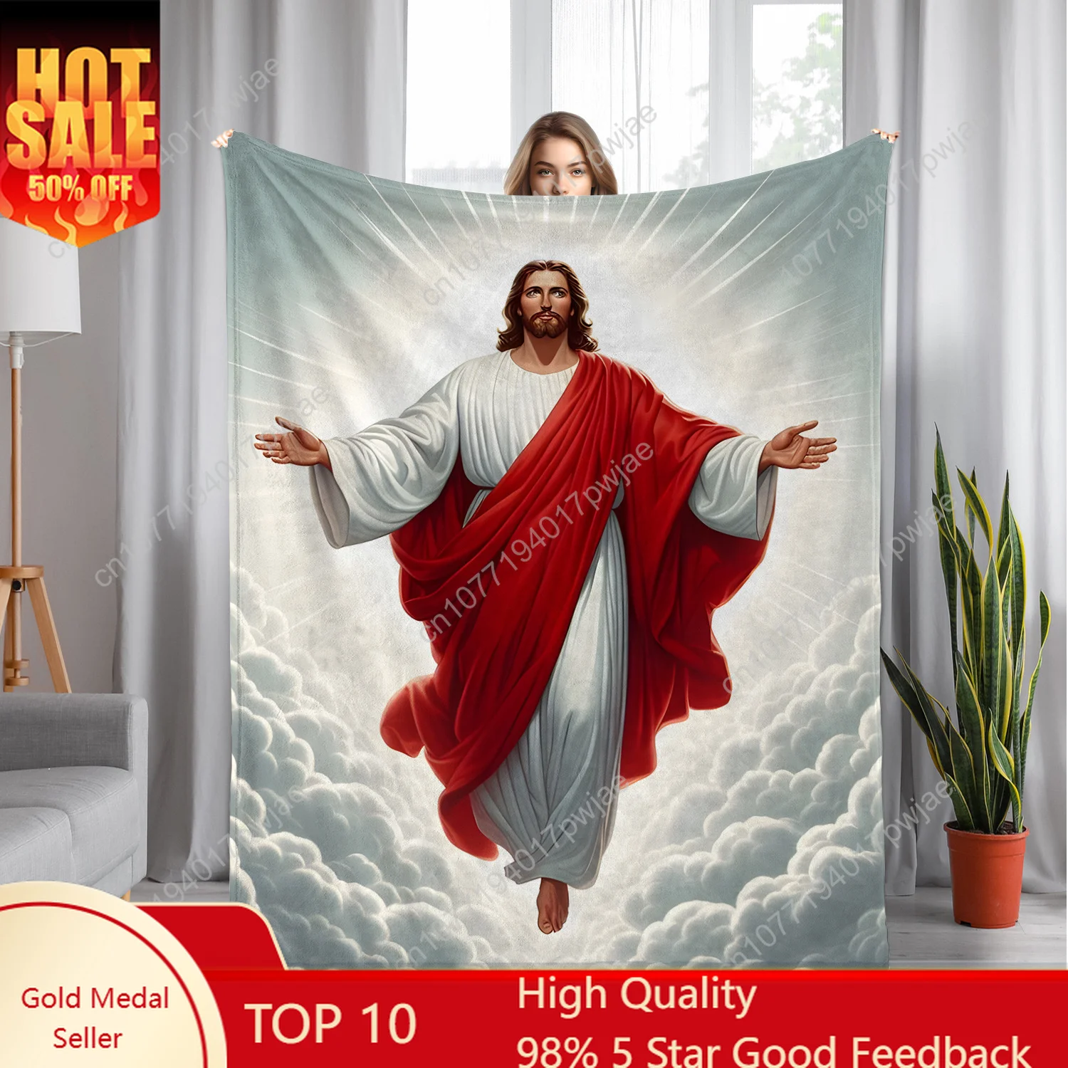 

[Jesus-Themed Flannel Blanket] Cozy Jesus-Themed Flannel Throw Blanket - Perfect Christmas & Holiday Gift for Office, Home & Bed